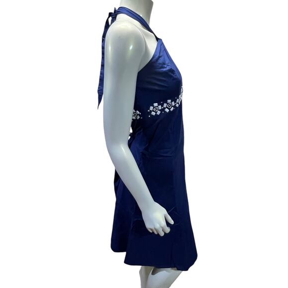 Ann Taylor LOFT Blue Halter Dress, White Beaded Belt Accent, Size 12 - Picture 5 of 11